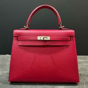 エルメス ケリー25 セリエ(外縫い) ヴェルソ エプソン フランボワーズ/ルージュセリエ シルバー金具 Z刻印