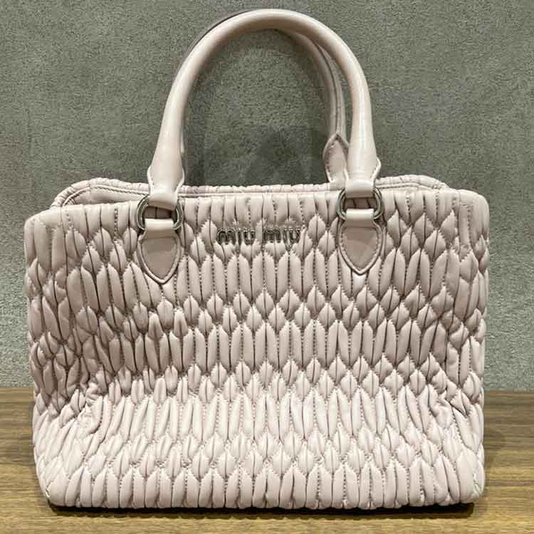 ミュウミュウ ナッパクリスタル マテラッセ 2WAYバッグ ピンク レザー シルバー金具 5BA067