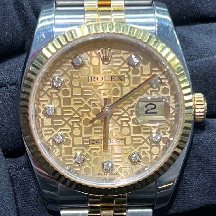 ロレックス デイトジャスト 36mm シャンパンコンピューター文字盤 10Pダイヤモンド SS/K18イエローゴールド 116233G