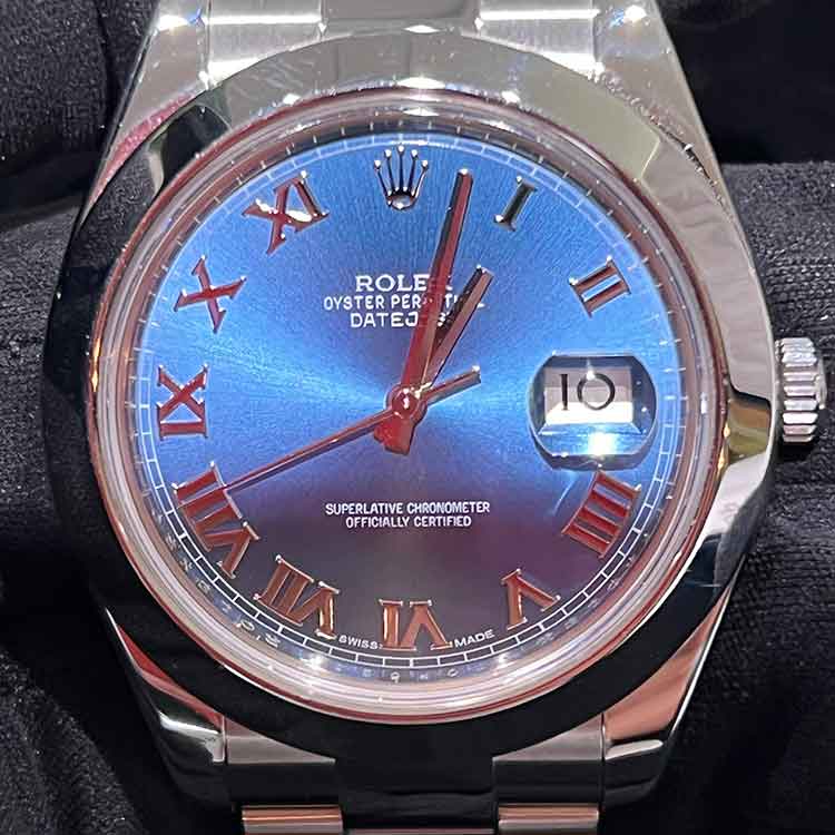 ロレックス デイトジャスト 41mm アズーロブルー文字盤 ローマン SS 116300