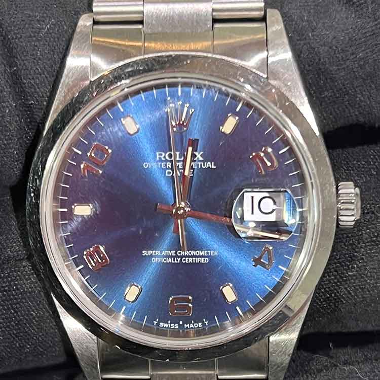 ロレックス オイスター パーペチュアル デイト 34mm ブルー文字盤 SS 15200