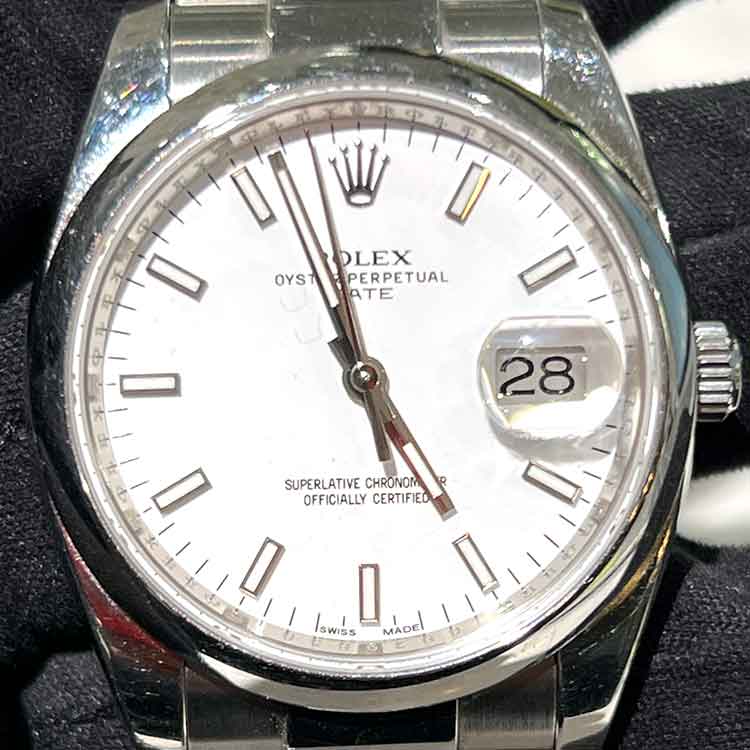 ロレックス オイスター パーペチュアル デイト 34mm ホワイト文字盤 SS 115200