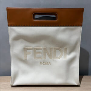 フェンディ ショッピングバッグ ブラウン/白 レザー/キャンバス シルバー金具 7VA481