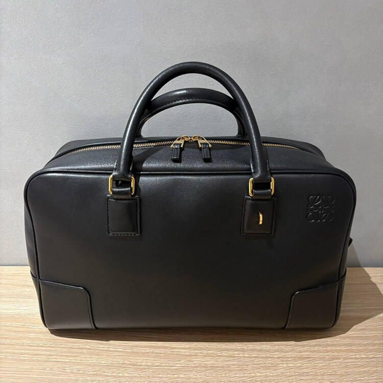 ロエベ アマソナ 2WAYハンドバッグ28/ミディアム 黒 ナパカーフ ゴールド金具 A039N08X01