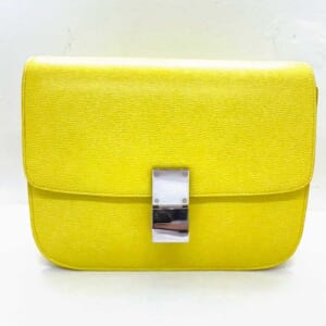 セリーヌ クラシックボックス ミディアム イエロー レザー シルバー金具