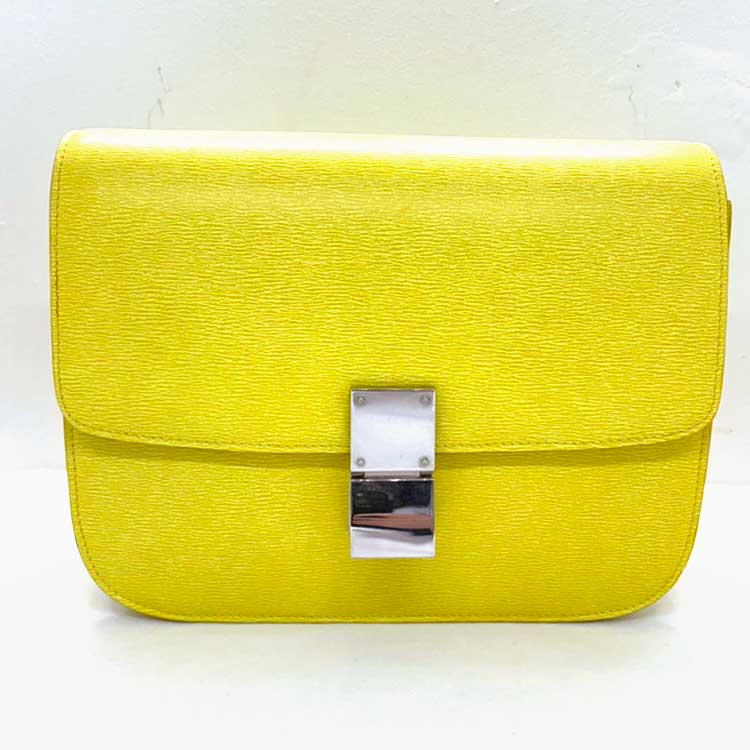 セリーヌ クラシックボックス ミディアム イエロー レザー シルバー金具