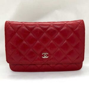 シャネル マトラッセ チェーンウォレット レッド ラムスキン シルバー金具 A33814