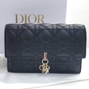 クリスチャン・ディオール カナージュ デイリーチェーンポーチ 黒 ラムスキン シャンパンゴールド金具 S0937ONMJ