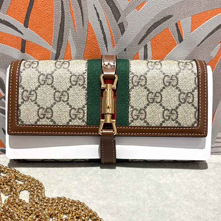 グッチ ジャッキー 1961 チェーンウォレット ベージュ/ブラウン PVC/レザー 652681