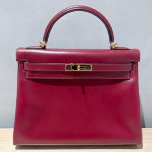 エルメス ケリー32 ルージュアッシュ ボックスカーフ ゴールド金具 □E刻印