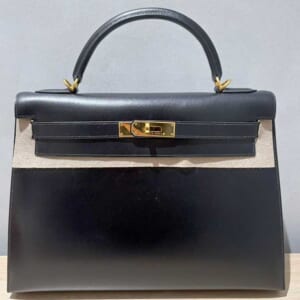 エルメス ケリー32 黒 ボックスカーフ ゴールド金具 □D刻印