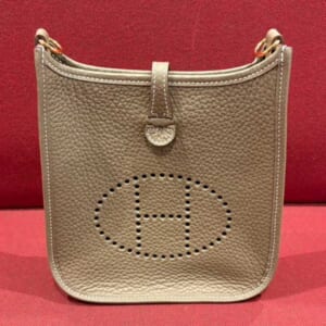 エルメス エブリンTPM ロング エトゥープ/ブルーインディゴ トリヨンクレマンス ゴールド金具 K刻印