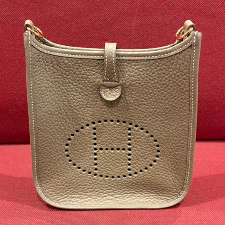 エルメス エブリンTPM ロング エトゥープ/ブルーインディゴ トリヨンクレマンス ゴールド金具 K刻印