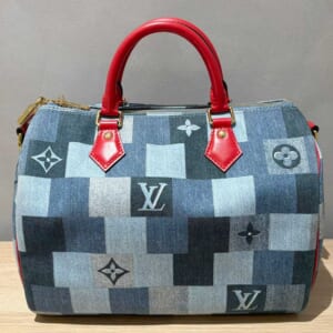 ルイ・ヴィトン モノグラム・デニム スピーディ・バンドリエール30 ブルー/レッド ゴールド金具 M45041