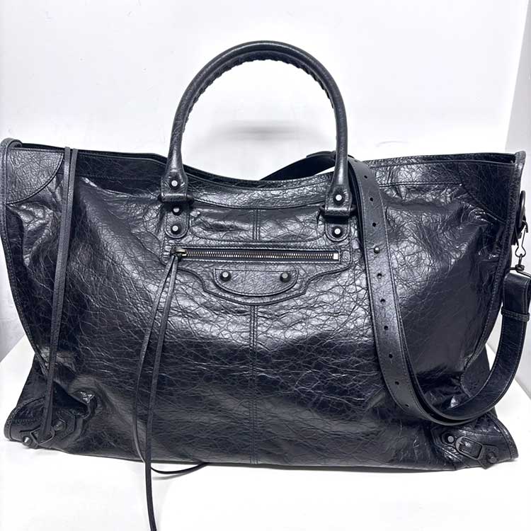 バレンシアガ Le City トラベル バッグ 黒 レザー クローム金具 810364