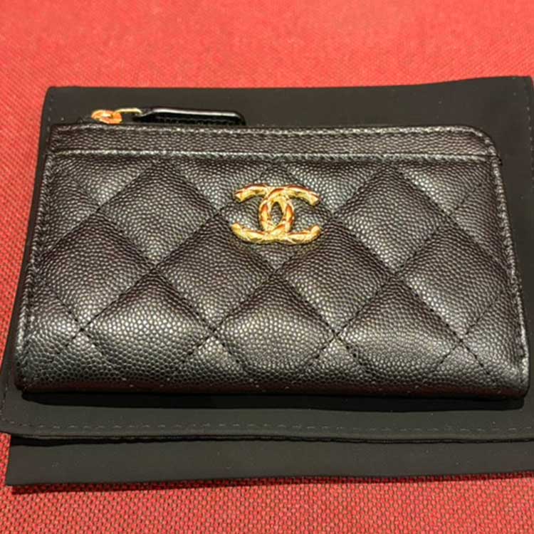 シャネル マトラッセ ジップ カードケース ブラック キャビアスキン ゴールド金具 AP5015