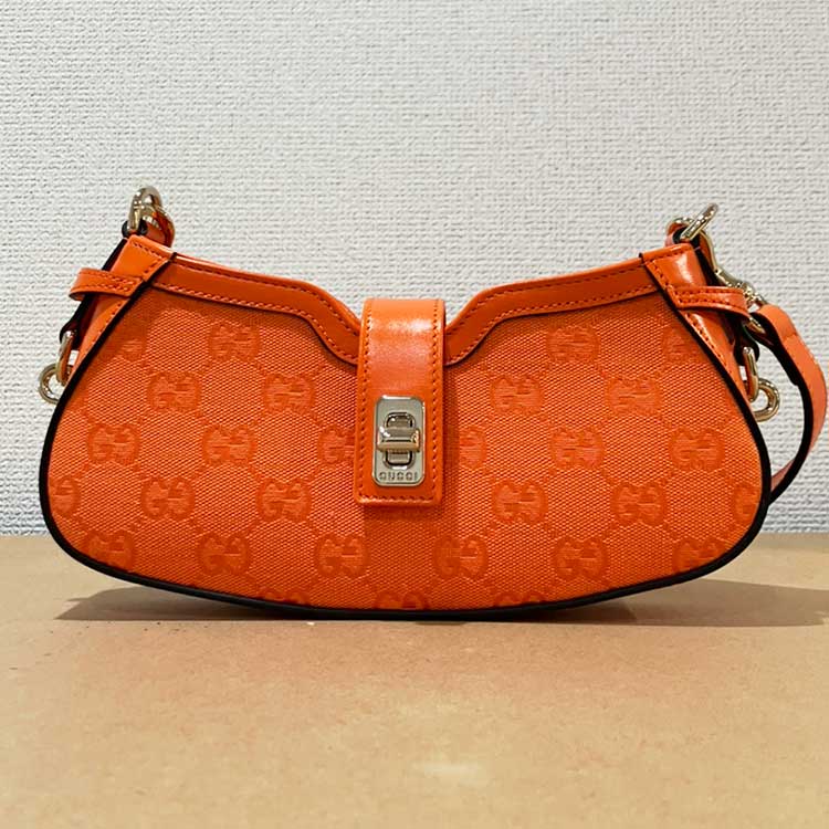 グッチ GGキャンバス ムーンサイド ショルダーバッグミニ オレンジ キャンバス ゴールド金具 786035