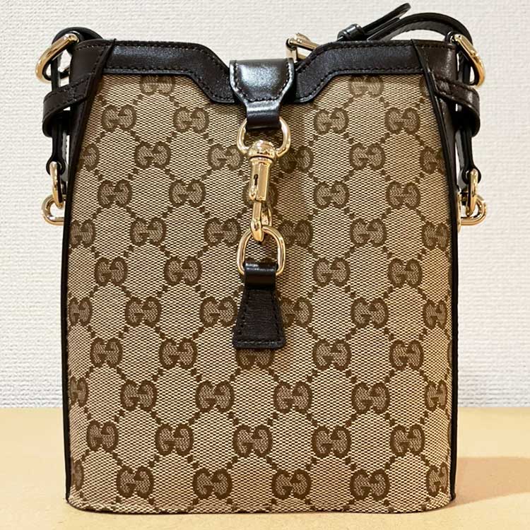 グッチ GGキャンバス ミニバケット ショルダーバッグ ベージュ/ブラウン キャンバス/レザー ゴールド金具 782919
