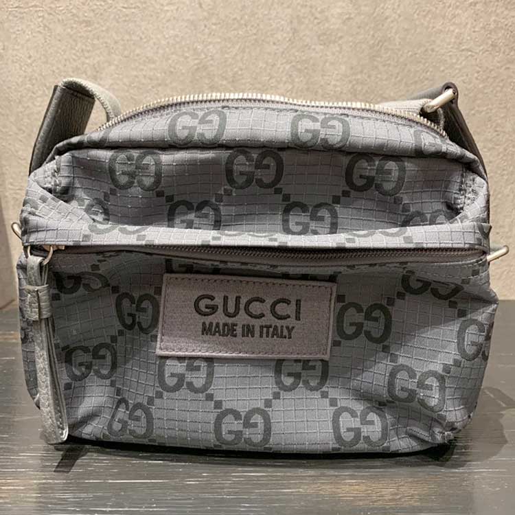 グッチ ECONYLON GG ショルダーバッグ ミディアム グレー/ブラック GGリサイクルポリエステル シルバー金具 767931