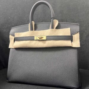 エルメス バーキン25 黒 トゴ シャンパンゴールド金具 K刻印