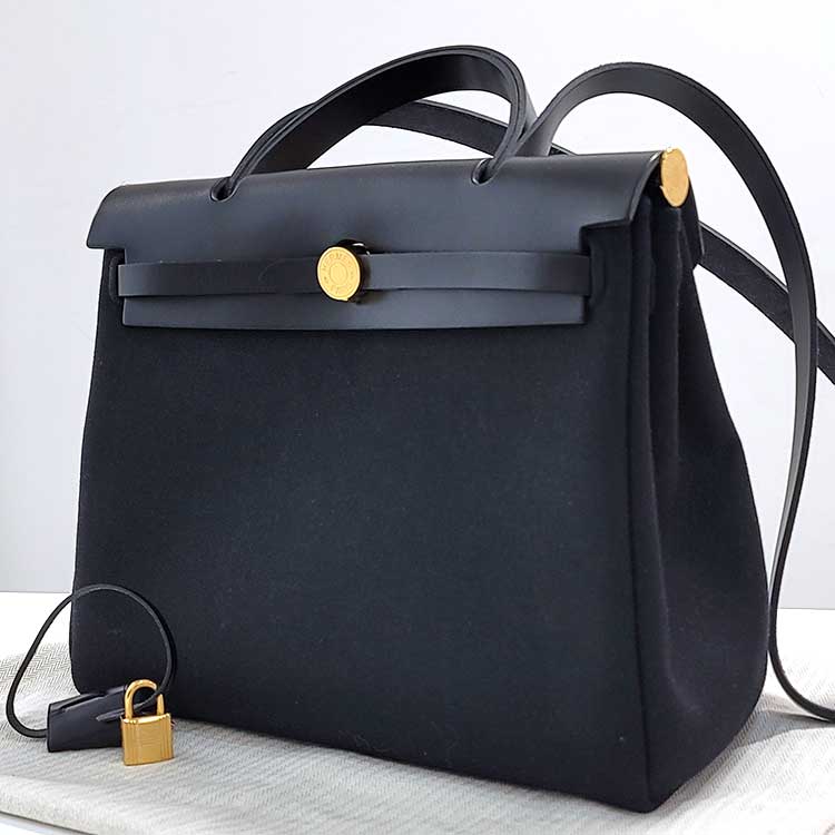 エルメス エールバッグ・ジップPM 黒 トワルミリタリー/ヴァッシュハンター ゴールド金具 W刻印