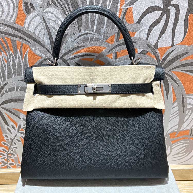 エルメス ケリー28 ブラック トゴ シルバー金具 K刻印