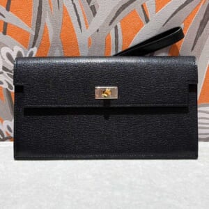 エルメス ケリーポケット ロング 黒 シェブルシャムキラ エレクトラム金具 W刻印