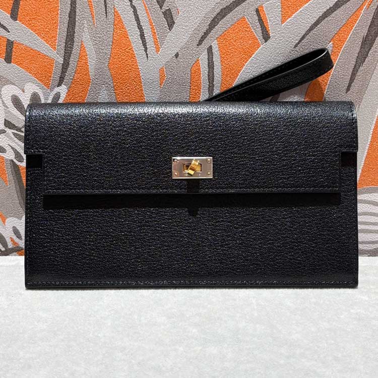 エルメス ケリーポケット ロング 黒 シェブルシャムキラ エレクトラム金具 W刻印