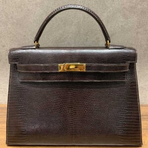 エルメス ケリー32 セリエ(外縫い) ブラウン リザード ゴールド金具 〇R刻印