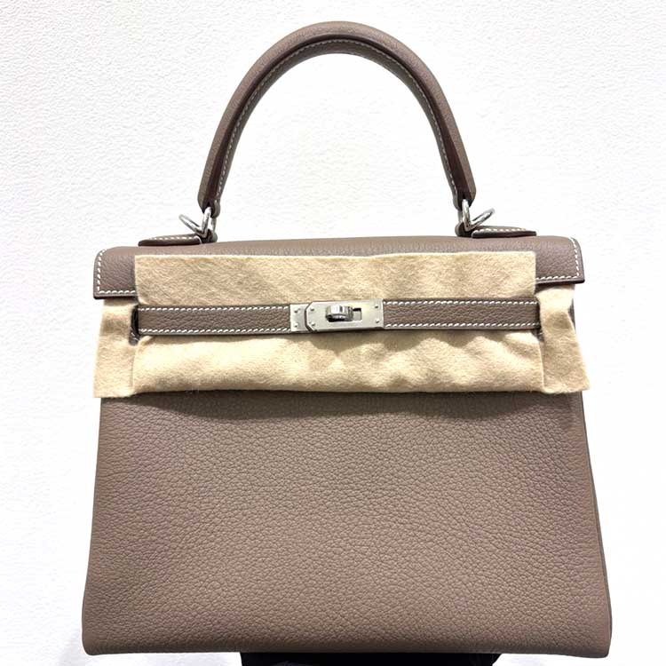 エルメス ケリー25 エトゥープ トゴ シルバー金具 K刻印