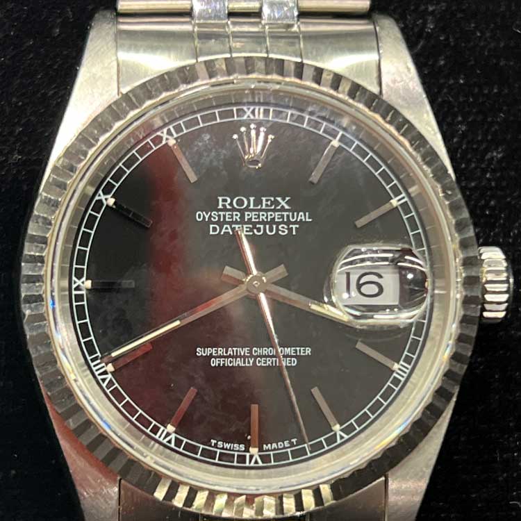 ロレックス デイトジャスト 36mm ブラック文字盤 SS/K18ホワイトゴールド 16234