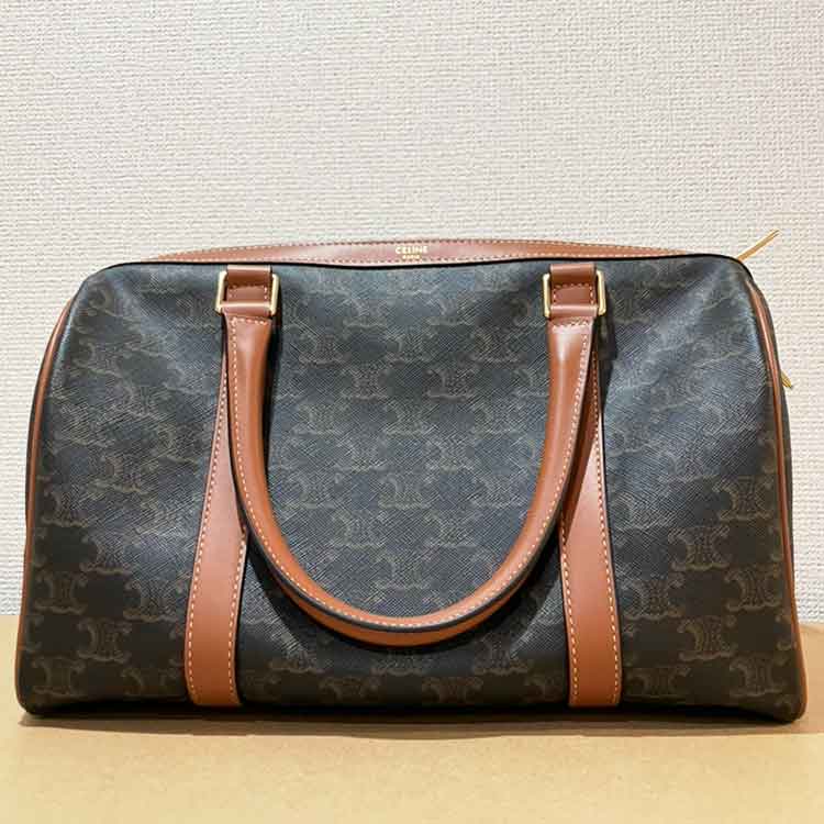 セリーヌ トリオンフキャンバス ボストンバッグ ミディアム タン レザー ゴールド金具 121322CAS.04LU
