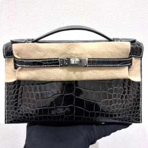 エルメス ポシェットケリー SPO グラファイト/ナタ アリゲーターシャイン シルバー金具 K刻印