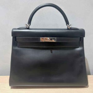エルメス ケリー32 黒 シャモニー シルバー金具 □G刻印