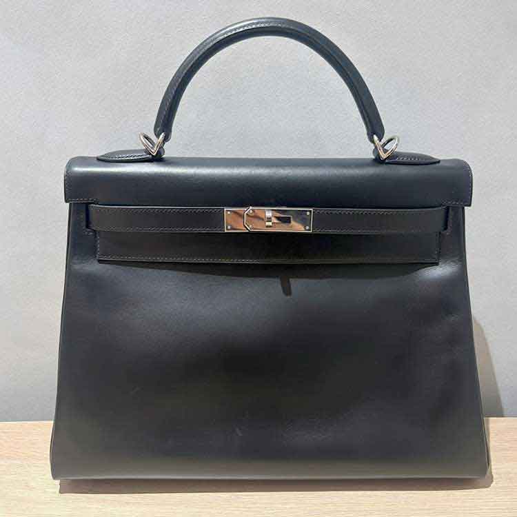 エルメス ケリー32 黒 シャモニー シルバー金具 □G刻印