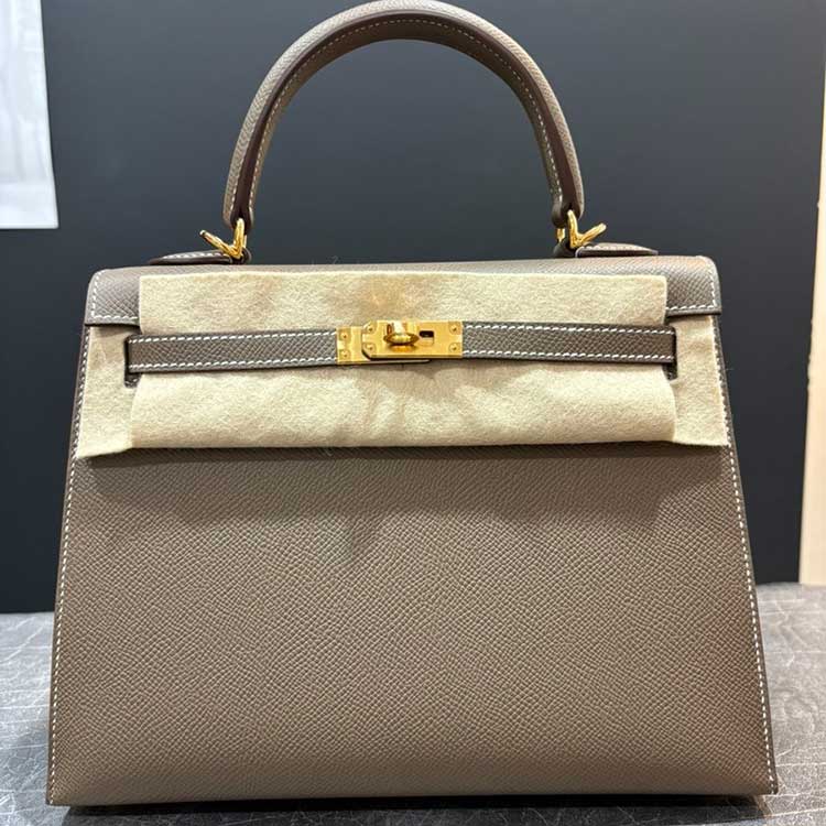エルメス ケリー25 セリエ(外縫い) エトゥープ エプソン ゴールド金具 G刻印
