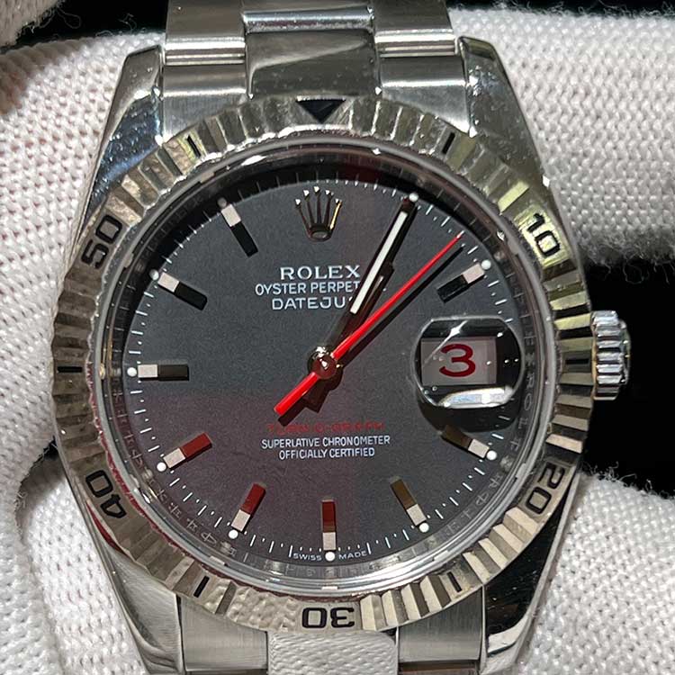 ロレックス デイトジャスト ターノグラフ 36mm ブラック文字盤 SS/K18ホワイトゴールド オイスターブレス 116264 F番