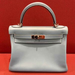 エルメス ケリー28 セリエ(外縫い) ブルージーン エバーカラー シルバー金具 □J刻印