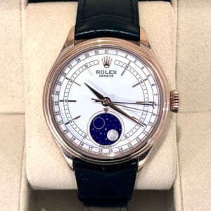 ロレックス チェリーニ ムーンフェイズ 39mm ホワイト K18ピンクゴールド/レザー 50535