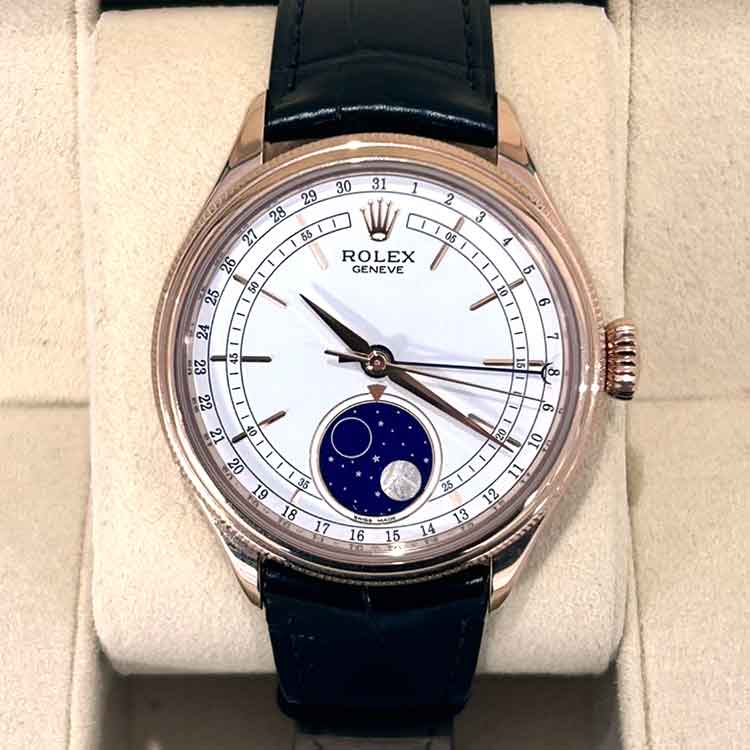ロレックス チェリーニ ムーンフェイズ 39mm ホワイト K18ピンクゴールド/レザー 50535