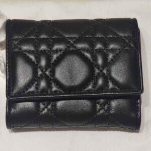 クリスチャン・ディオール Lady Dior Lotus ウォレット ブラック ラムスキン シャンパンゴールド金具