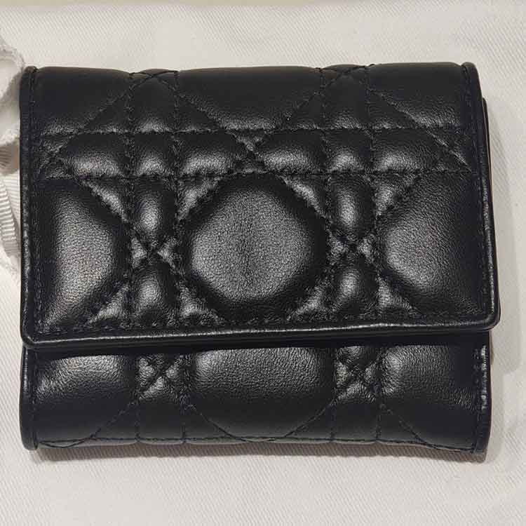 クリスチャン・ディオール Lady Dior Lotus ウォレット ブラック ラムスキン シャンパンゴールド金具
