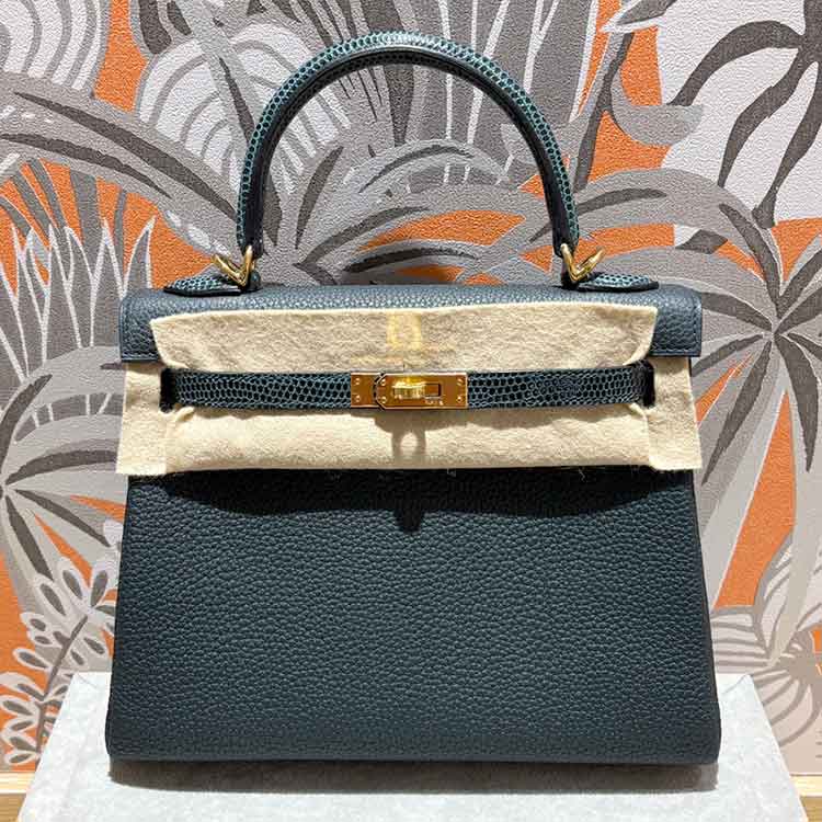 エルメス ケリー タッチ25 ヴェールシプレ/ヴェールルソー トゴ/リザード ゴールド金具 G刻印