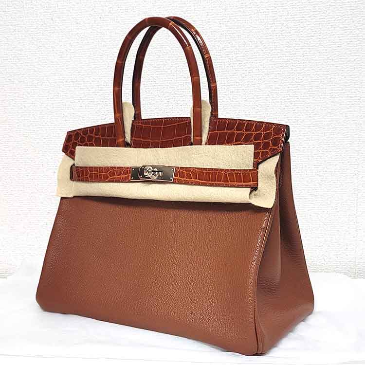 エルメス バーキン タッチ30 ノアゼット/ミール シェブルミゾル/ニロティカスシャイン シルバー金具 D刻印