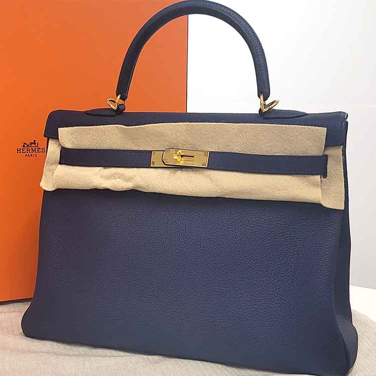 エルメス ケリー35 ブルーネイビー トゴ ゴールド金具 B刻印