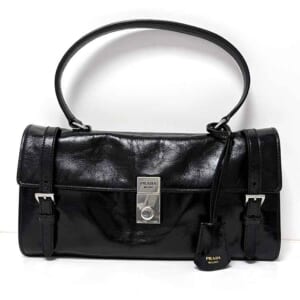 プラダ 2WAY ショルダーバッグ ミディアム ブラック レザー シルバー金具 1BN026