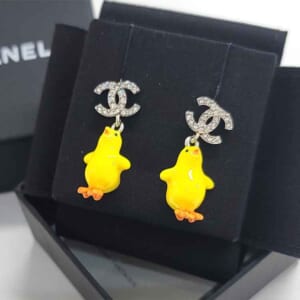 シャネル ココマーク ひよこモチーフ ピアス シルバー/イエロー GP/レジン/ラインストーン