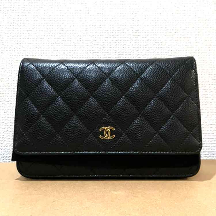 シャネル マトラッセ クラシック チェーンウォレット ブラック キャビアスキン ゴールド金具 AP0250