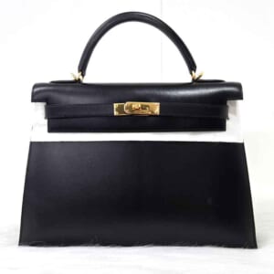 エルメス ケリー32 セリエ(外縫い) ブラック ゴールド金具 ボックスカーフ □F刻印