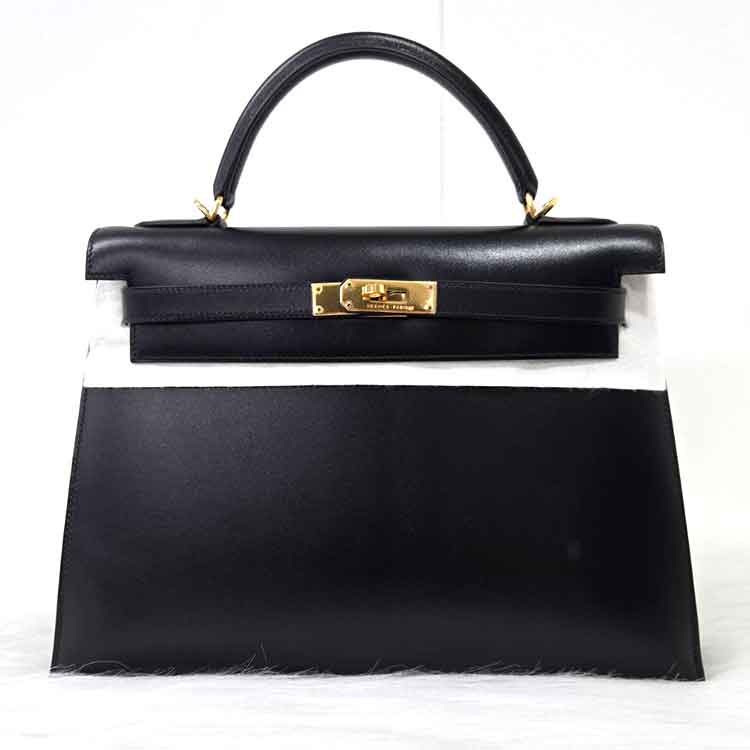エルメス ケリー32 セリエ(外縫い) ブラック ゴールド金具 ボックスカーフ □F刻印